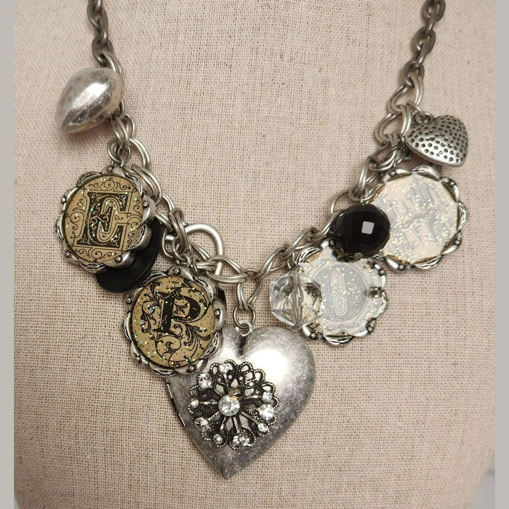 HOPE Heart Necklace Mixed Media Charm Statement Necklace 21 inch Length